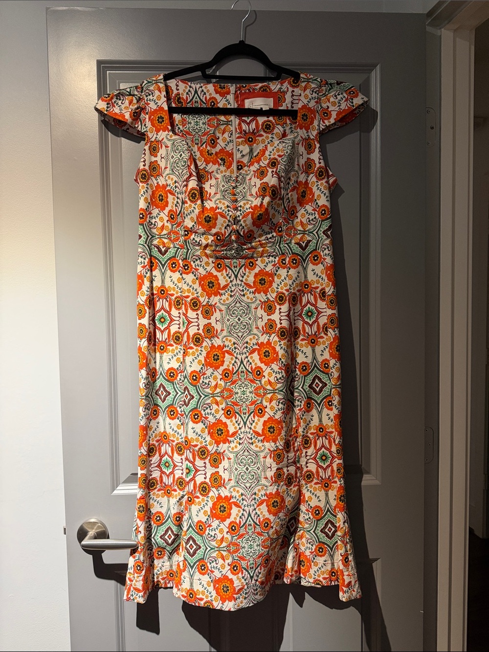 Anthropologie Orange Floral Print Midi Dress